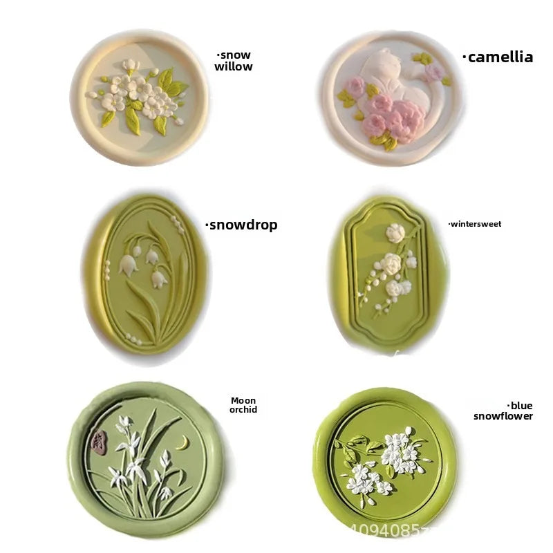 6-Piece Floral Wax Seal Stamp Set with Detachable Wooden Handle—Vintage Style, Ideal for Wedding and Birthday Party Invitations