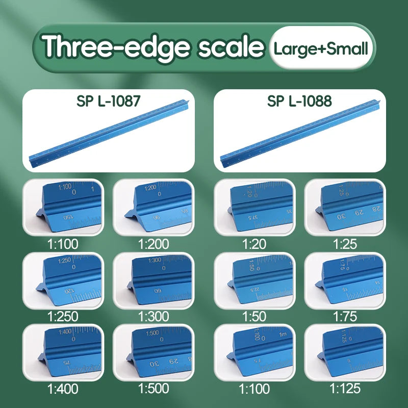 Space Ball 30cm Triangular Scale Ruler Metal Straight Ruler Metric Architect Engineer Accurate Drafting Measure Tool
