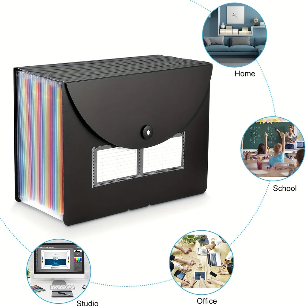 25/13 Pockets Plastic Three Sided Sealed Hanging Rope Flip Organ Bag A4 Multi-layer Folder Office File Storage Bag