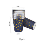 Dark Blue Gold Birthday Disposable Tableware Paper Plates Cups Napkin Tablecloth Adult Elegant Birthday Party Decoration Wedding
