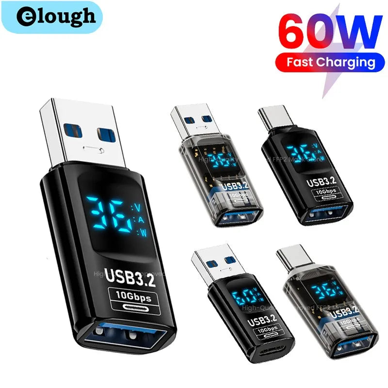 Digital Display USB3.2 Adapter USB A To Type C Adapter Data Transfer 60w Fast Charging USB C Converter For PC iphone15 Samsung