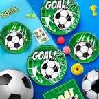 Soccer Party Decorations,113pcs Party Decorations&Tableware Set-Soccer Birthday Banner Balloons Whistle Keychain Plates etc