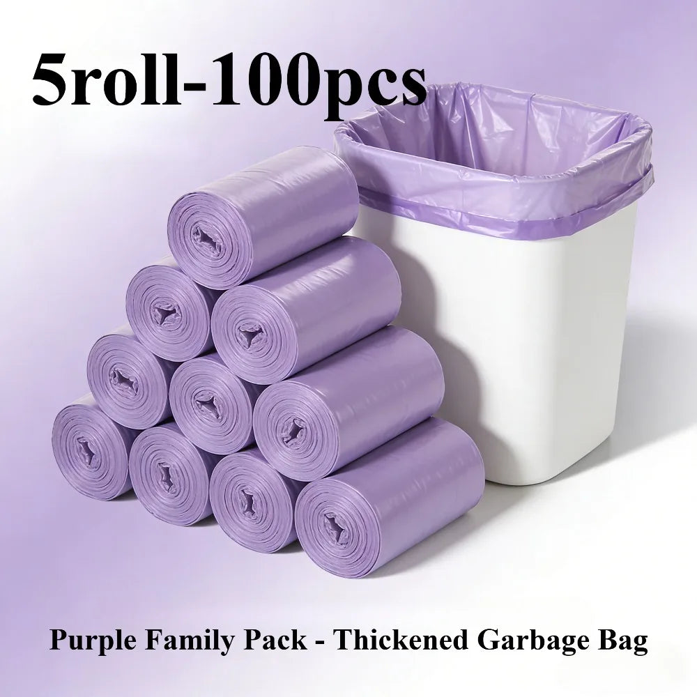 5 Rolls (100 Count) Purple Leak-Proof and Odor-Blocking Trash Bags – Extra-Large, Thick Plastic Bags