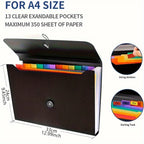 13 Pockets Accordion File Holder - Expanding File Folder Organizer for A4 Letter Size Paper Documents