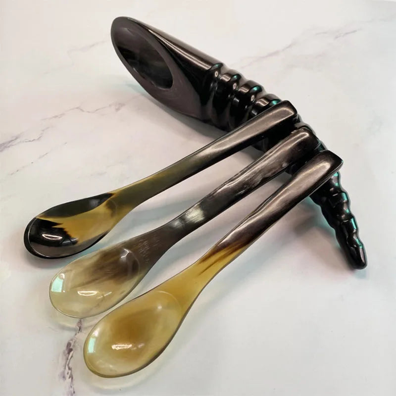 Water Buffalo Horn Spoon Exquisite Western Cuisine Spoon Kitchen Tools Creative Dessert Spoon Long Handled Spoon Horn Products