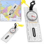 Compass Map Scale Ruler Multifunctional Survival Guiding Tool Folding Drawing waterproof for Outdoor Hiking Camping Survival
