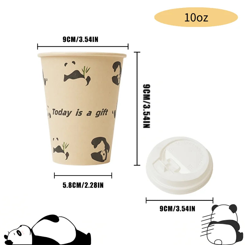 Polar Bear Patterned Disposable Paper Cups Bamboo Pulp Panda Cat Paper Cup Animal Print Coffee Cups with Lid for Home Party Use