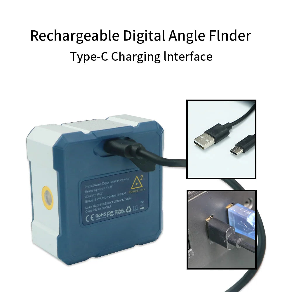 SHAHE Digital Angle Finder Protractor, 2 In 1 Digital Level Angle Gauge Chargeable Digital Inclinometer Angle Measuring Tool
