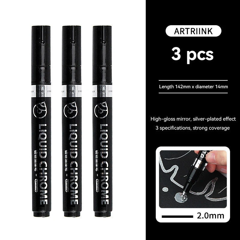 1-6pcs Chrome Pen Marker Mirror Waterproof DIY Reflective Paint Repair for Rock Ceramic Glass Metallic Gold/Silver 0.8/1/2mm Nib