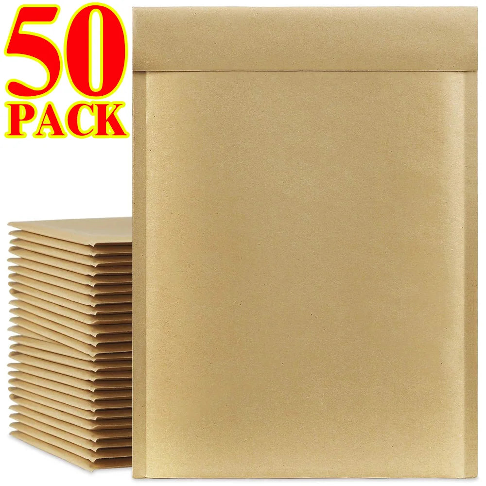 50/40/30/20/10X Kraft Bubble Mailers Envelopes Bags Yellow Seal Adhesive Shipping Bag Waterproof Mailing Business Gift Packaging