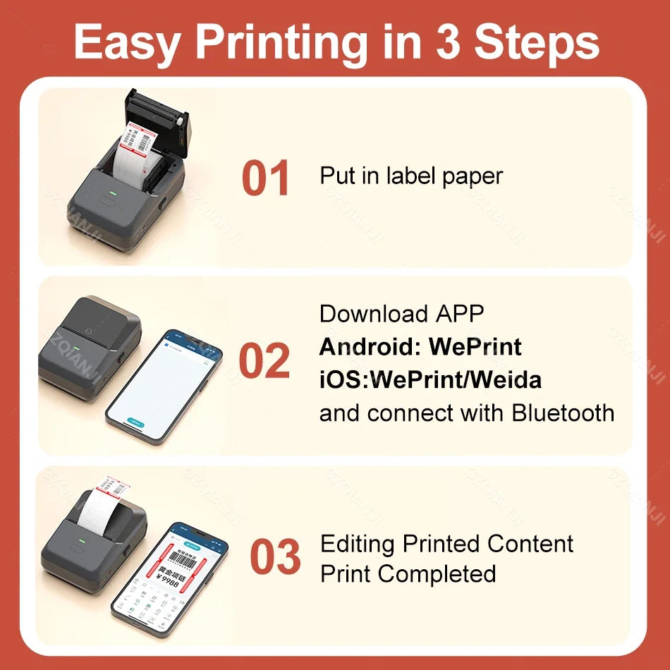 P2 Thermal Wireless Label Printer 20-58mm 2 inch Portable Bluetooth Sticker Mini Printer Price Tag Barcode Label Maker DIY