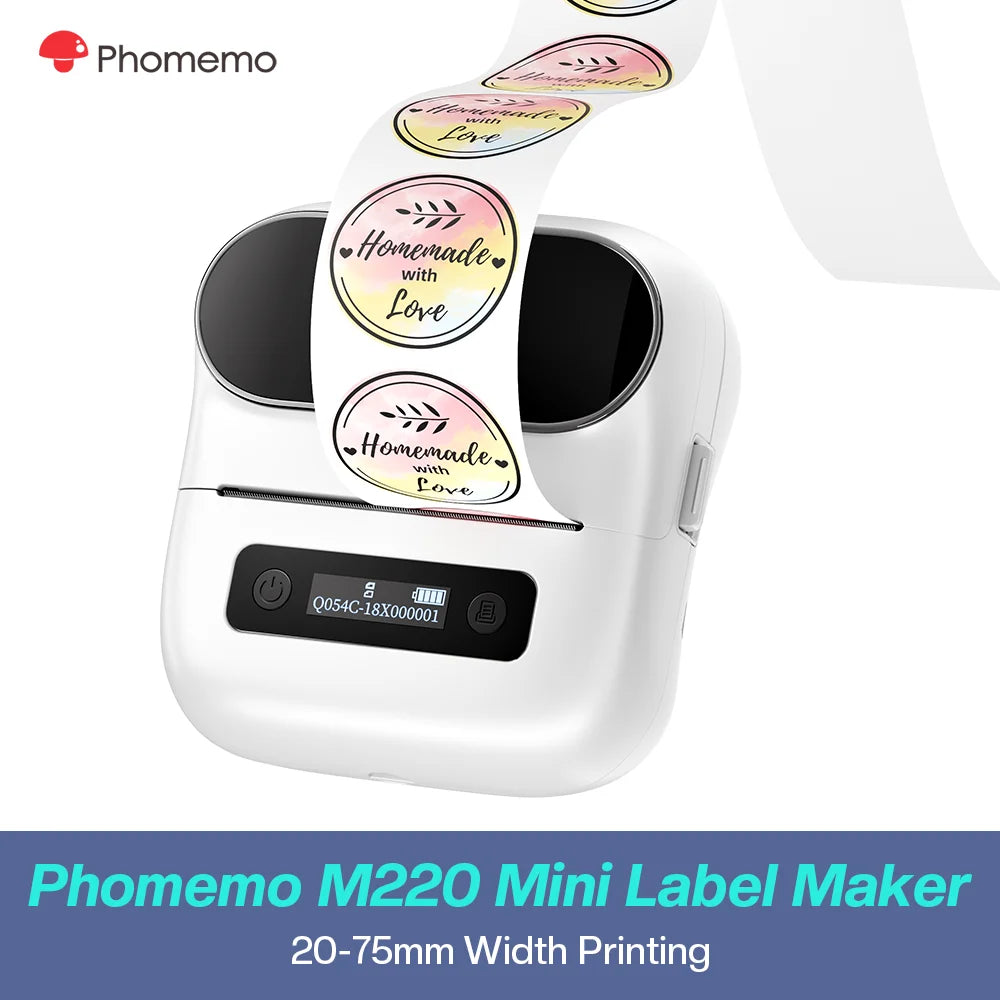 Phomemo M220 Bluetooth Thermal Label Printer 20-75mm Portable 203DPI Label Maker for Barcode Address Mailing File Labels