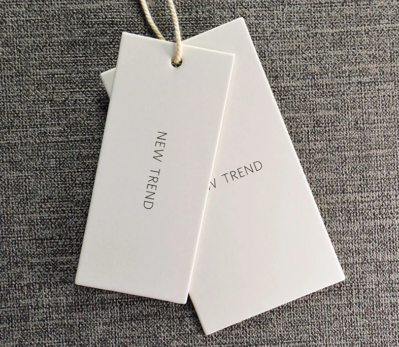 200pcs Cheap Custom Design Printing Brand Name Logo Paper Garment Hangtag Labels Clothing Hang Tags Clothes Tag with String