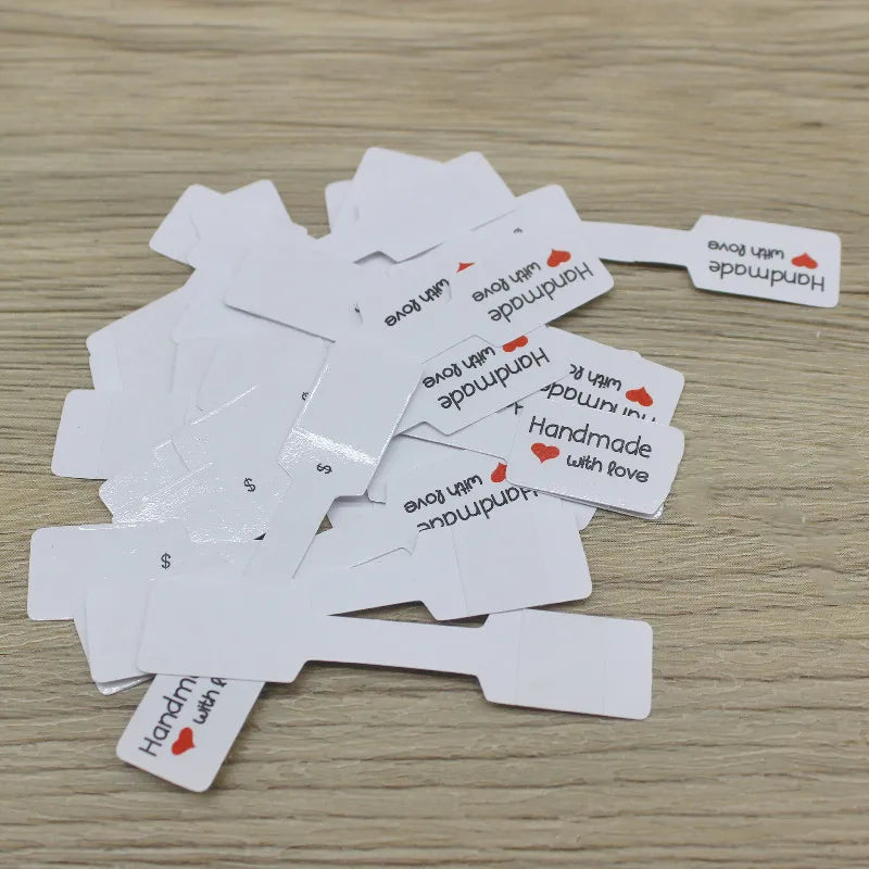 100PCS Multi Style Ring Folded Labels White/Kraft Handmade with Love Ring Price Labels Jewelry Tag Sticker Labels 6*1.2cm
