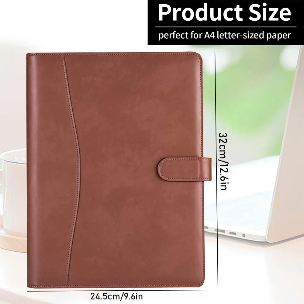 Multifunctional leather folder with A4 writing pad cover including 1 lined notepad, can hold bank cards and other storage