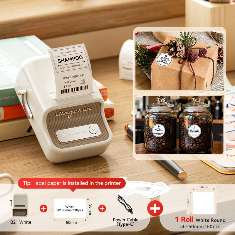 NiiMbot B21 Mini Thermal Printer Wireless Barcode Label Maker Bluetooth Portable Adhesive Label Printers for Office Commercial