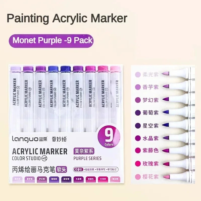 Languo 9/144 Colors Acrylic Paint Art Marker Pen DIY Painting Drawing Card Ceramic Stone Mug Glass Fabric Clothes Art Supplies