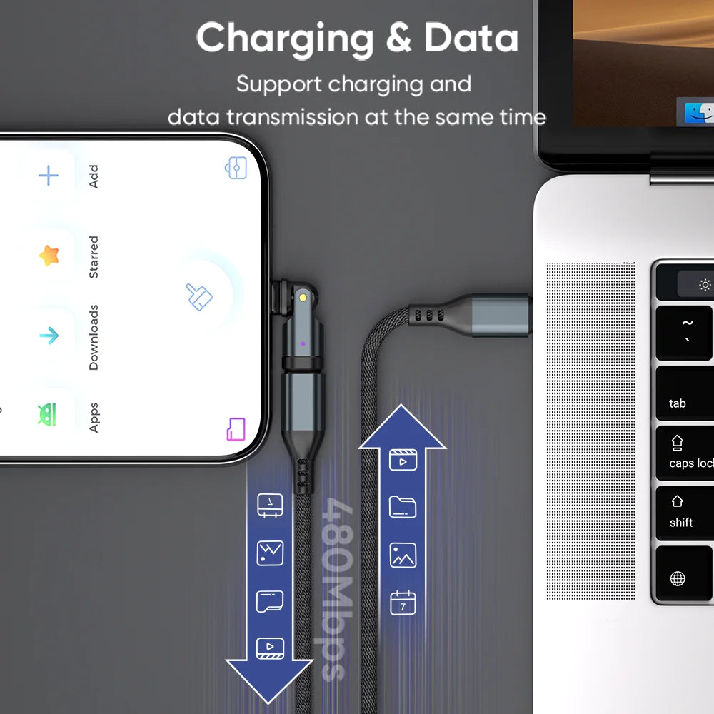 NNBILI 180 Rotation PD240W USB3.1 USBC to Type C OTG Adapter 5A Fast Charge Cable Converter for iPhone 16 MacBook Samsung Xiaomi