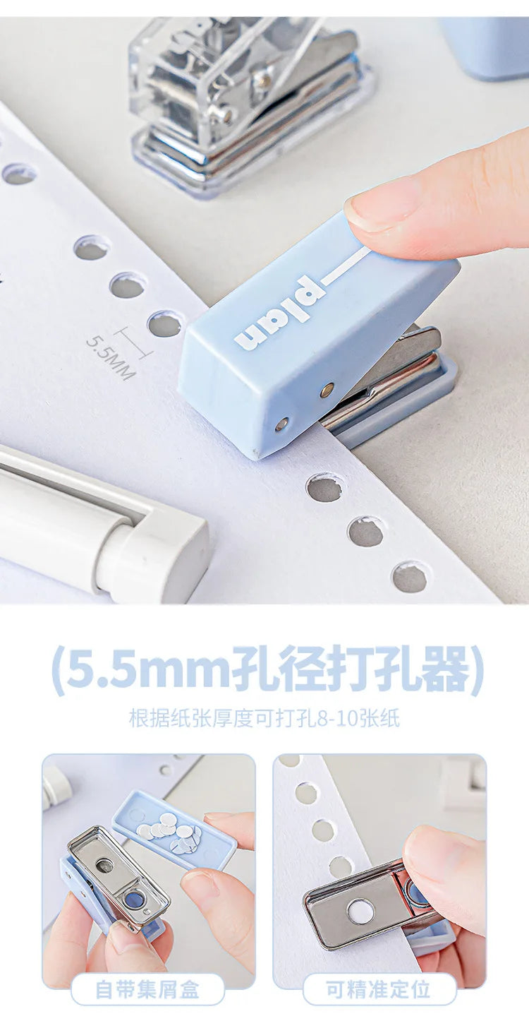 1 Cute Gift Stapler Set White/Blue Children's Novel Handicraft Tool Set Small Home Office Stationery  Children's Travel Bag