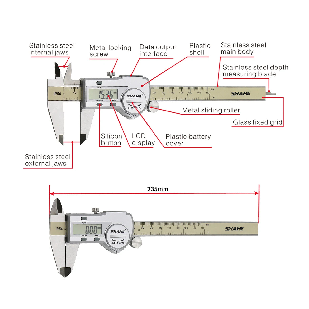 SHAHE IP54 Digital Caliper Electronic Caliper Ruler Digital Vernier Caliper Digital Caliper Stainless Steel Calipers