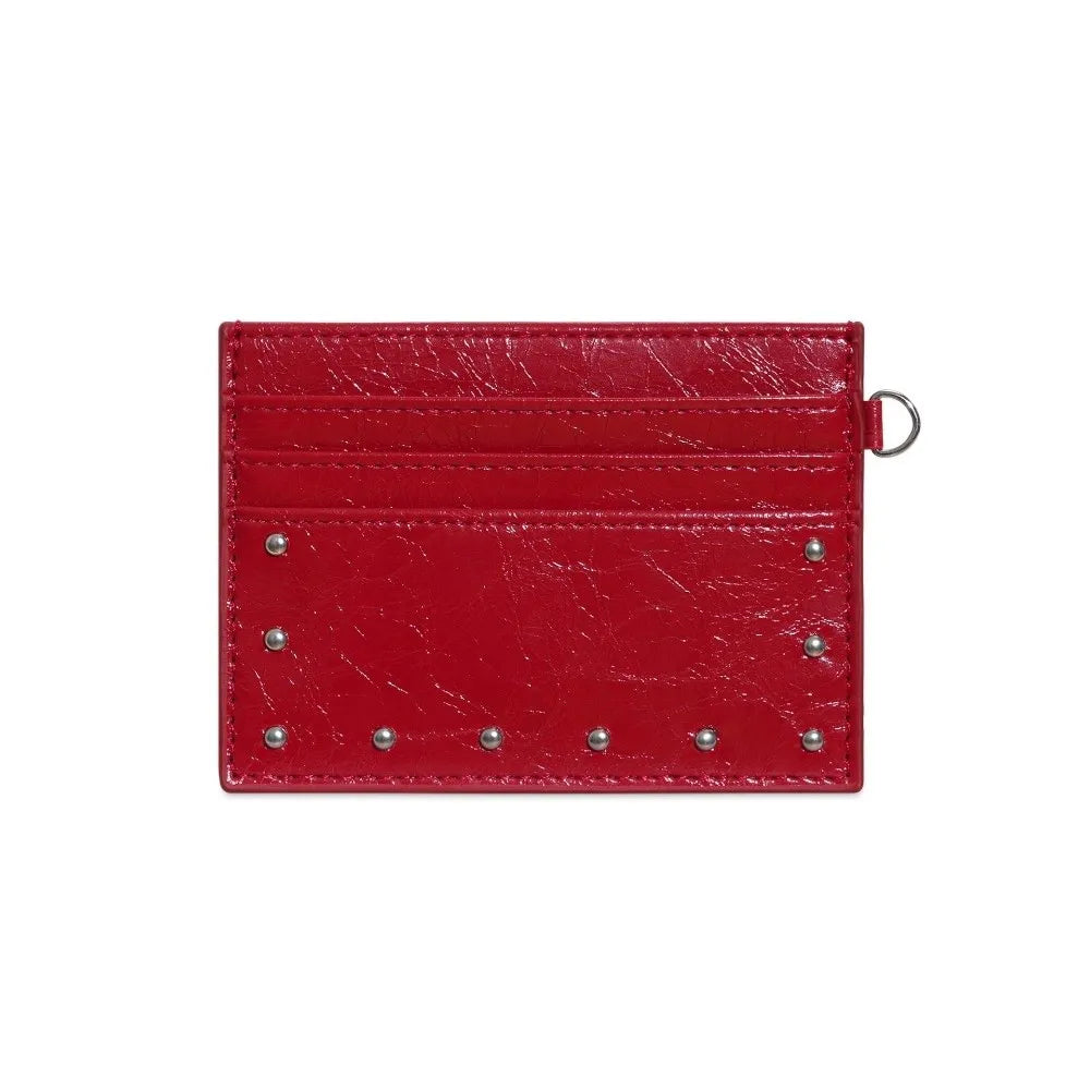Compact Ultra Thin Cracked Leather Card Wallet Mini Size Multiple Slots Rivet Card Holder Solid Color PU Coin Purse Student
