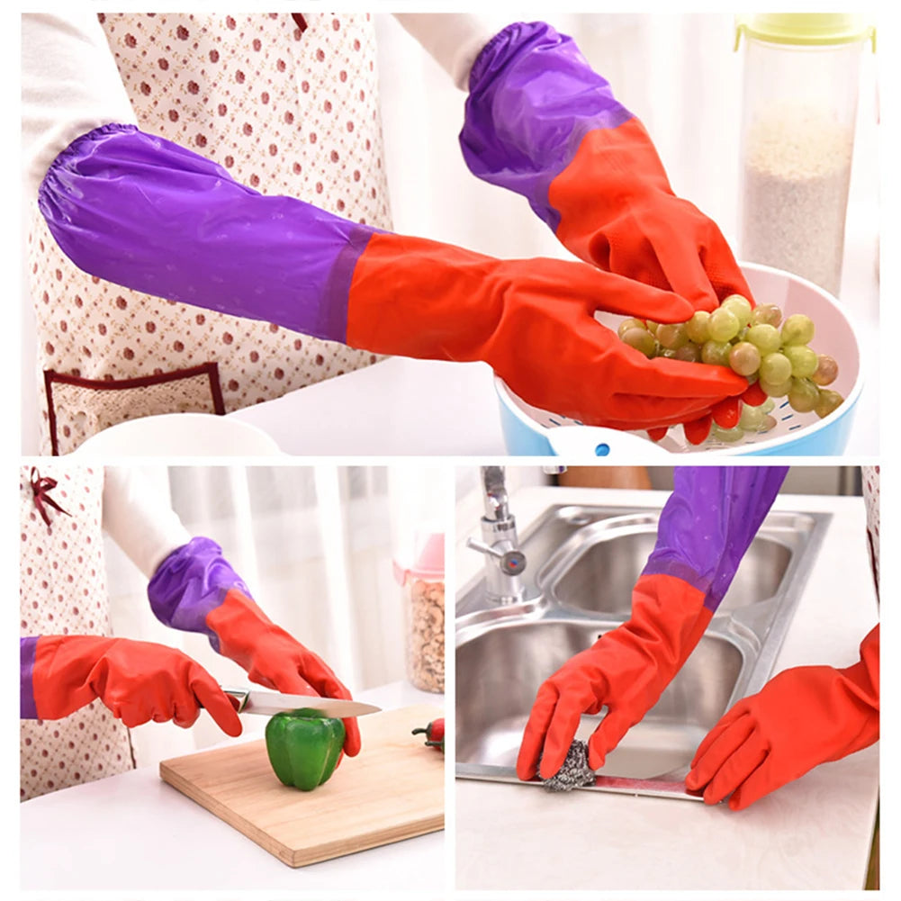 Fleece Lined Latex Dishwashing Gloves Thermal Extra Long Latex Cleaning Gloves Warm Winter Dishwashing Laundry Aid