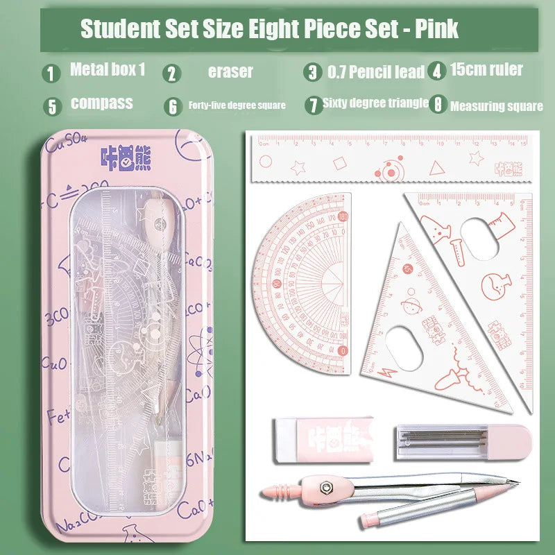 8PCS Drawing Set Compass Ruler Protract Learning Tools Mathematical Stationery Math Drawing Set for Students Drawing Accessories