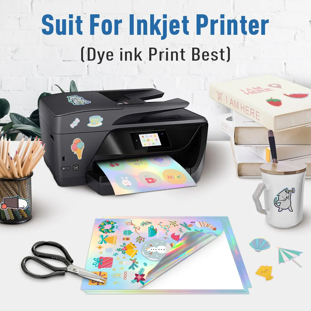 10 Sheets Printable Vinyl Sticker Paper Waterproof A4 Transparent Copy Paper for Inkjet Printer DIY Self-adhesive Label Stickers