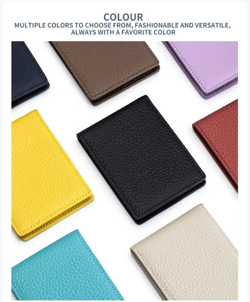 Thin Minimalist Bifold Design Driver's Licence Cover Genuine Leather ID Badge Window Slot Credit and Debit Vaccinum Cards Holder