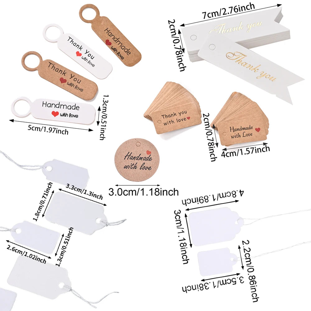 Kraft Paper Tags With Strings Handmade With Hang Garment Tags For Jewelry Crafts Price Candy/Gift/Cookies Display Label Card