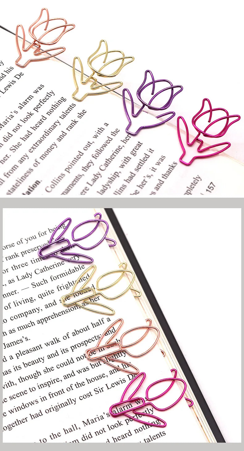 20/50PCS Tulip Paper Clips Kawaii Notebook Planner Bookmarks Korean Stationery Ticket Photo Clip Office Supplies Bookmark Folder