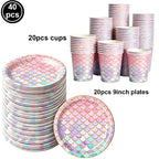 Mermaid Party Supplies Mermaid Scales Pattern Paper Plate Cup Napkin Popcorn Box Food Bowl Girl Birthday Party Baby Shower Decor