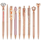 3-9pcs Rose Golden Metal Ballpoint Pen Set, Pearl Quicksand Crown, Love Artificial Diamond,School&Office Supply Gifts,Weddings