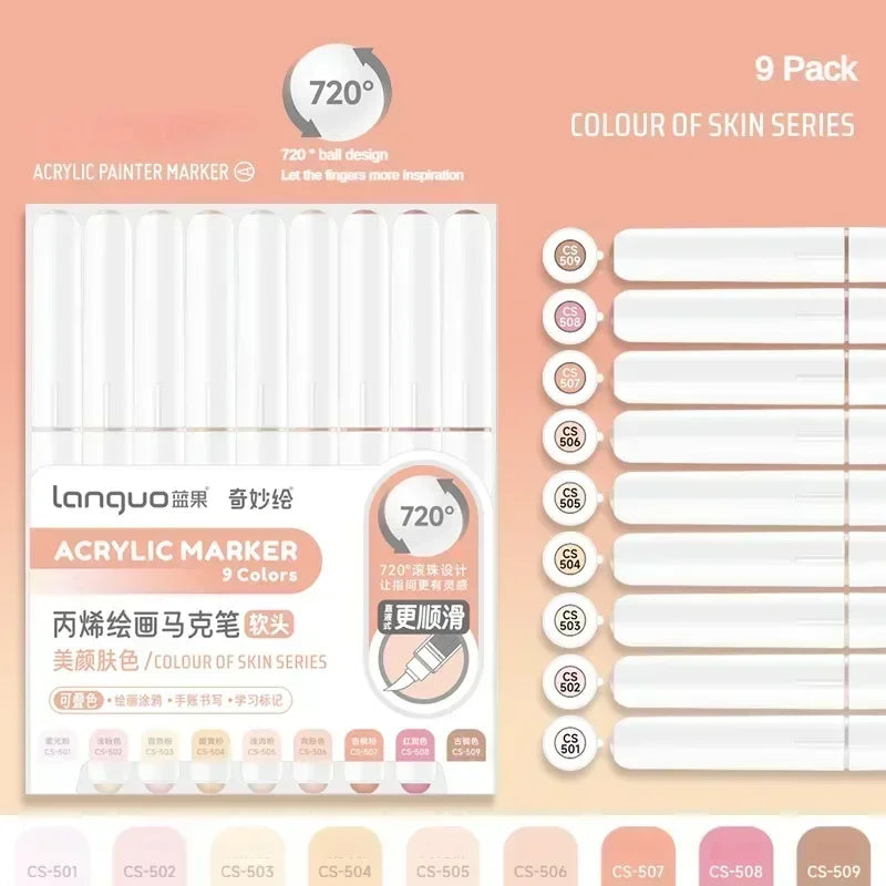 LANGUO 240/9 Colors Acrylic Color Markers Direct Liquid Paint Marker Pen DIY Drawing with Storage Box School Supplies Stationery