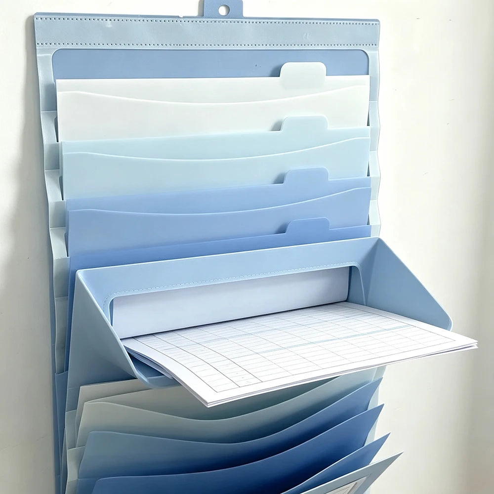 Back To School Wall Hanging File Folder Gradient Expandable Document Organizer Multi Pocket Foldable File Storage Supplies