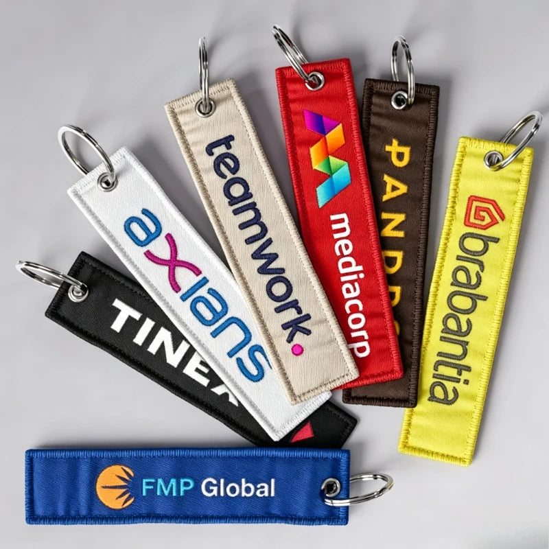 Wholesale Custom Embroidery Keychains Logo Flight Tag Keychain Jet Tag Keychain Personalized Name Key Ring Fabric Keychain