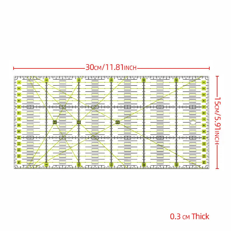 15*15 cm, 30*15 cm Patchwork Ruler - Set of Quilting Tools - High-Quality Acrylic Material - Transparent Ruler - School Supplies