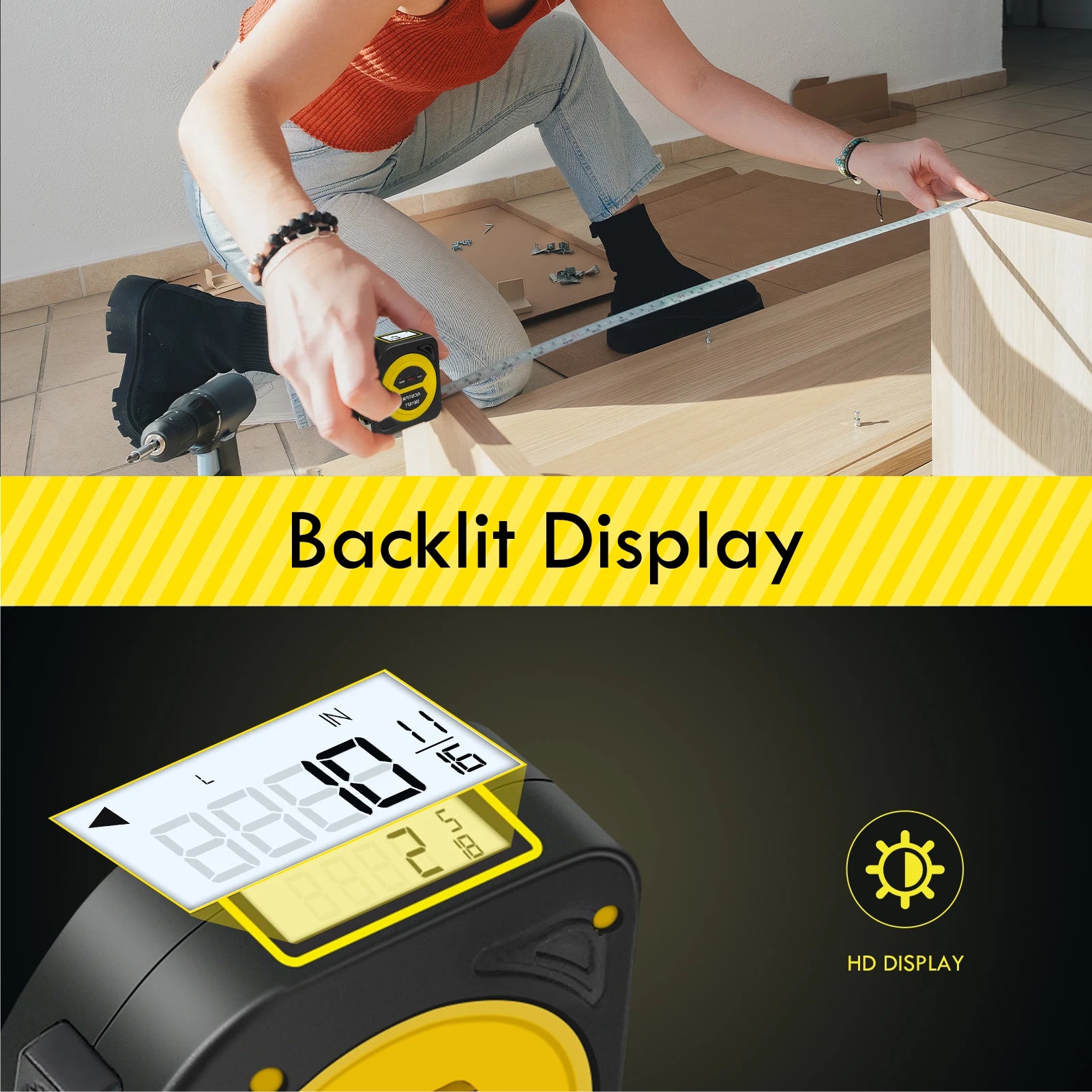Luminous screen digital tape measure