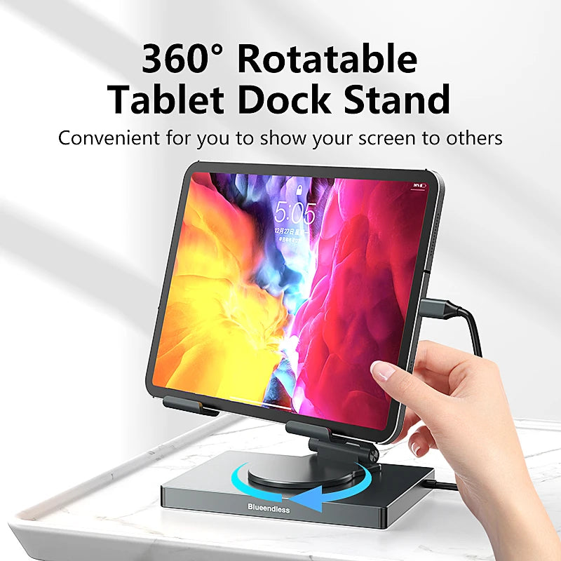 Blueendless Ipad Stand USB C Hub 4K 60HZ HD Type-C 100W PD SD/TF Slot Reader USB 3.0 5Gbps 9 In 1 Type-C Hub Ipad Holder