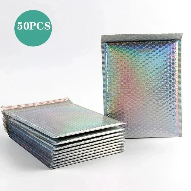 50 Pcs Golden Bubble Mailers Pink Poly Bubble Mailer Self Seal Padded Envelopes Gift Bags Laser Packaging Envelope Bags for Book
