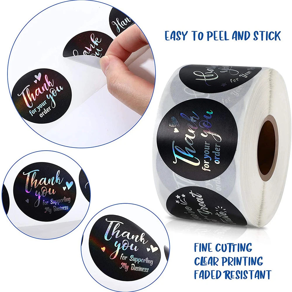 100-500pcs Laser Thank You Stickers for Small Business Holographic Silver Adhesive Labels for Bags Boxes Envelope Mail GIft