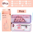 8 In1 Compass Ruler Mathematical Geometry Plate Portable Iron Box Set Stationery Math For Students Drawing Accessori 2221