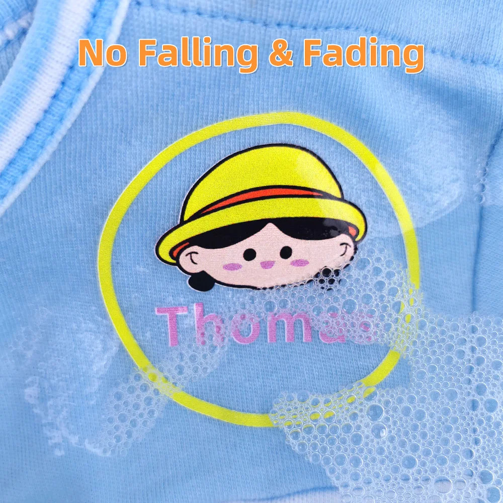 Custom Clothes Ironing Name Sticker Personalized Washable Stickers  Heat Transfer Labels on Fabric Clothing Babysuit Tags