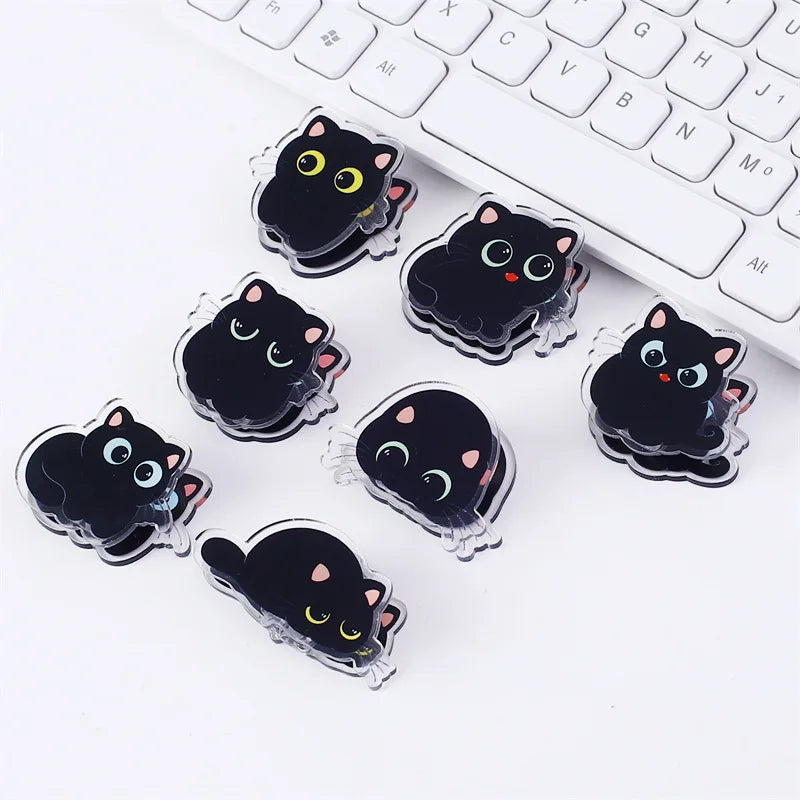 7 pcs Cute cartoon black cat clip acrylic double-sided high-definition pattern paper clip stationery supplies