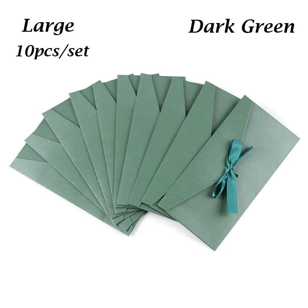 10 Pcs/set Envelope Pearlescent Paper Bow Thicken Ribbon Retro Creative Color Stationery Wedding Invited Gift High Quality