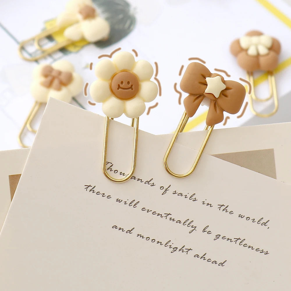 5PCS flower Paper Clips cream Bookmarks Planner Clips for Fun Office Supplies School Gifts