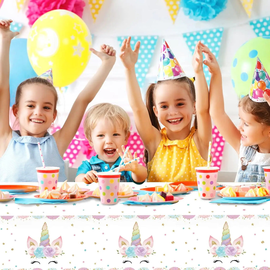 Magical Unicorn Tablecloth 54x108''-Disposable Waterproof Plastic for Girls Birthday&Baby Sprinkle | Glitter Rainbow Party Decor