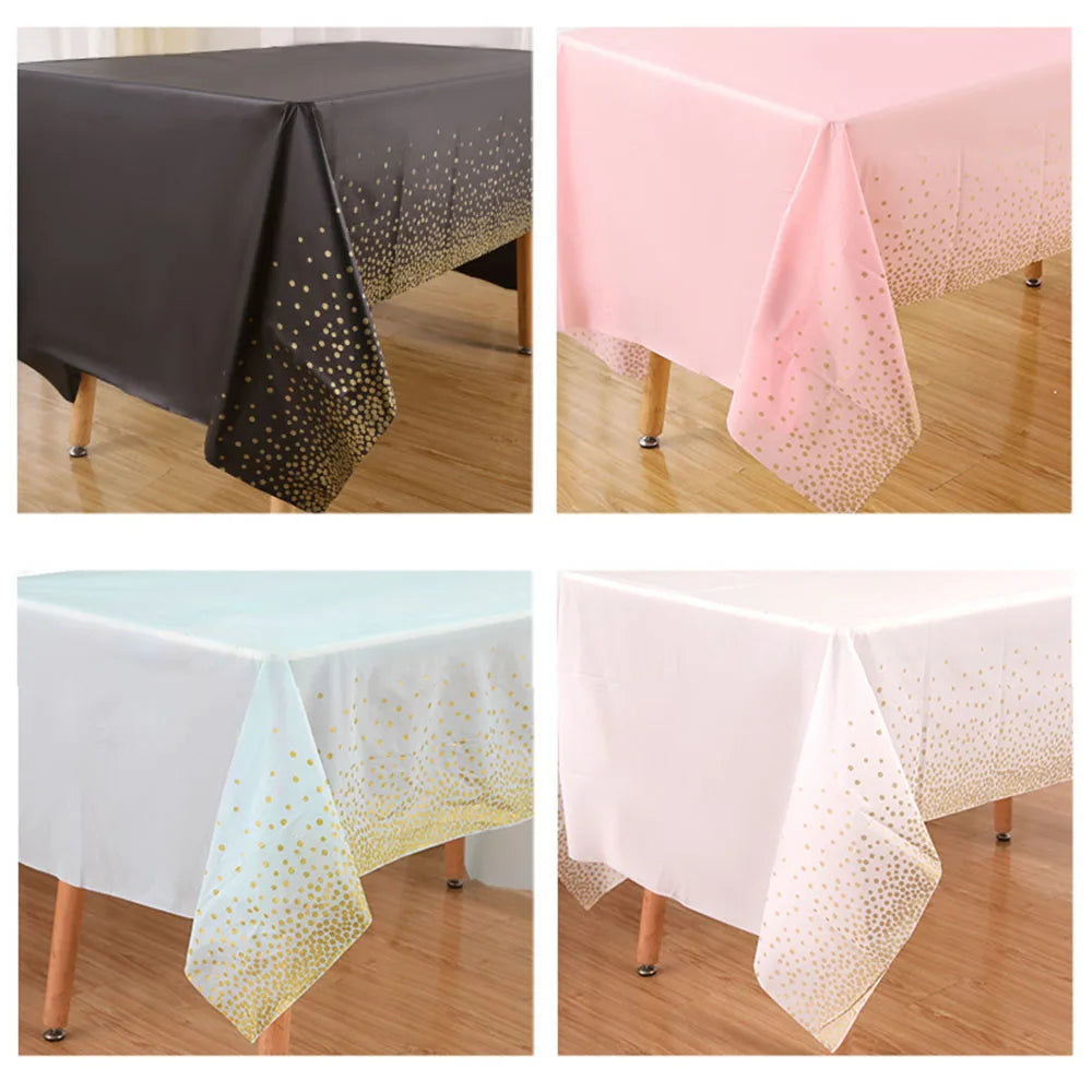 137X274Cm Dot Disposable Tablecloths Macaron Black Plastic Disposable Table Cover Wedding Birthday Party Disposable Tableware