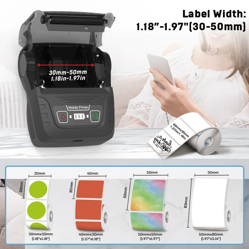 Wireless Label Printer SK58 Inkless Bluetooth Thermal Label Maker Adhesive Label Sticker Machine DIY Pattern Barcode QR Code
