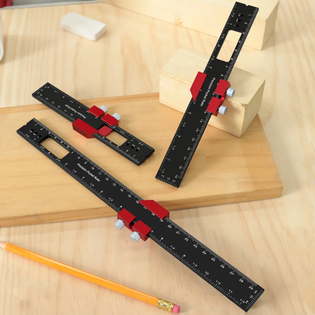 Woodworking Pocket Ruler Aluminum Alloy T-Type Scribing Square Layout Tool,  Accurate Slide Ruler Inch And Metric Measurements